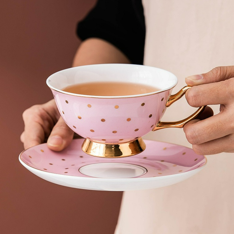 Coffee Tea For Me - Ceramic Pink Coffee Mugs with Dish