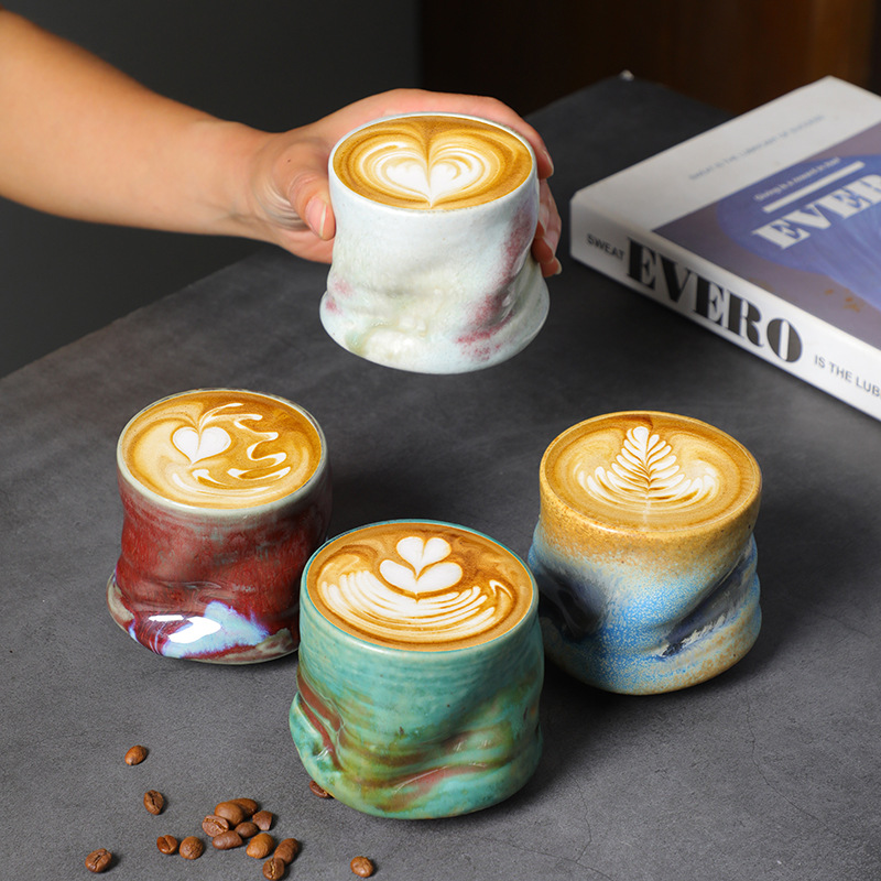 Coffee Tea For Me - Stoneware Espresso Cups Vintage Hand-pinched Pleated