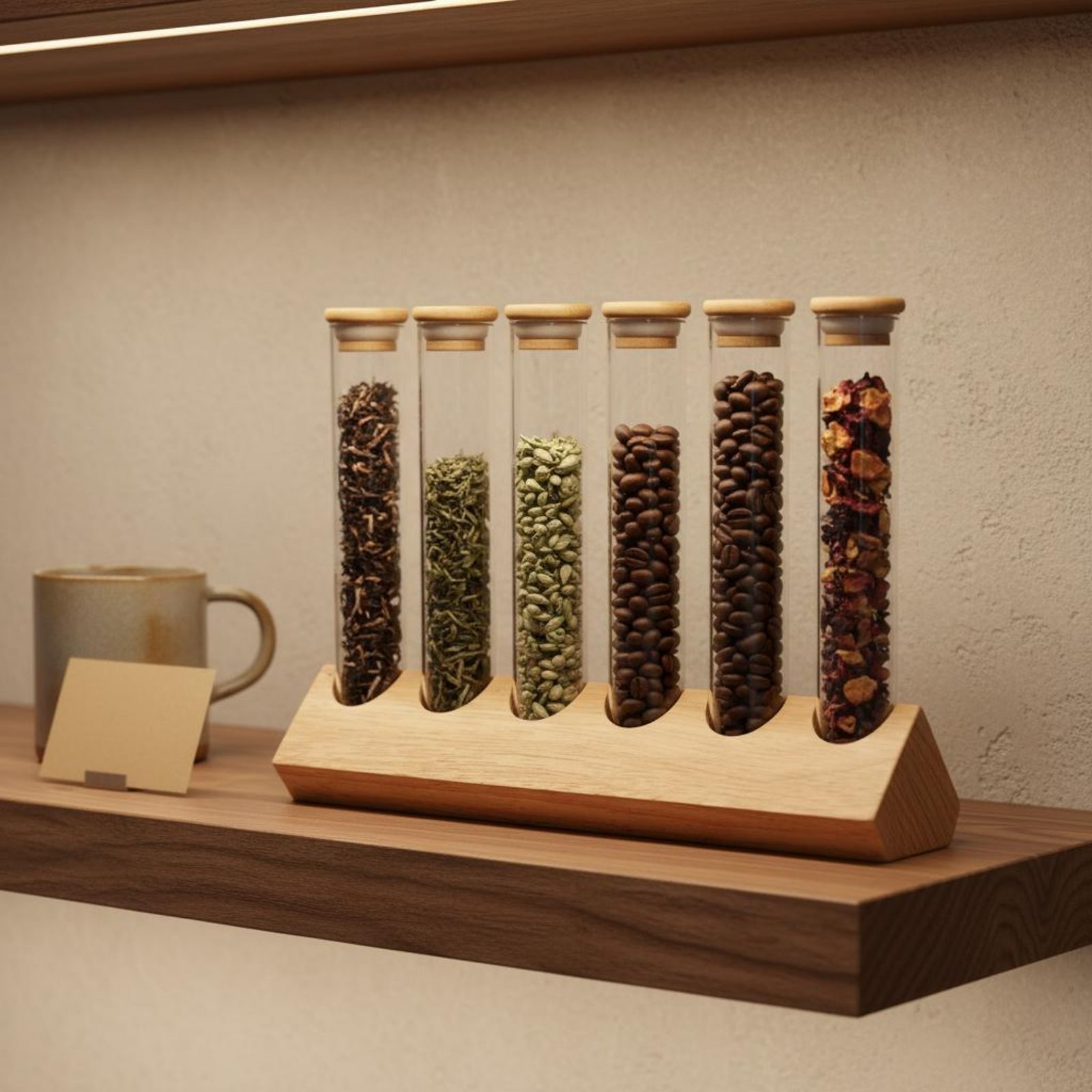 Coffee Bean & Tea Menu - Glass Tube Container Set with Wooden
