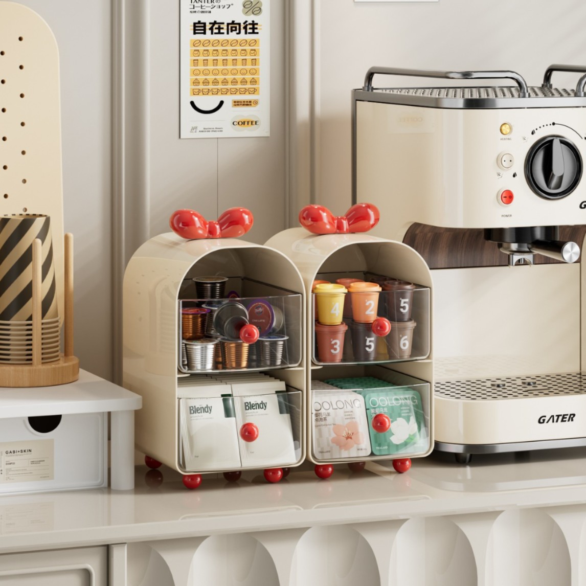 Coffee Tea Drawer Organizer - Creamy Coffee Capsule Organizer, 2-Tier Drawer