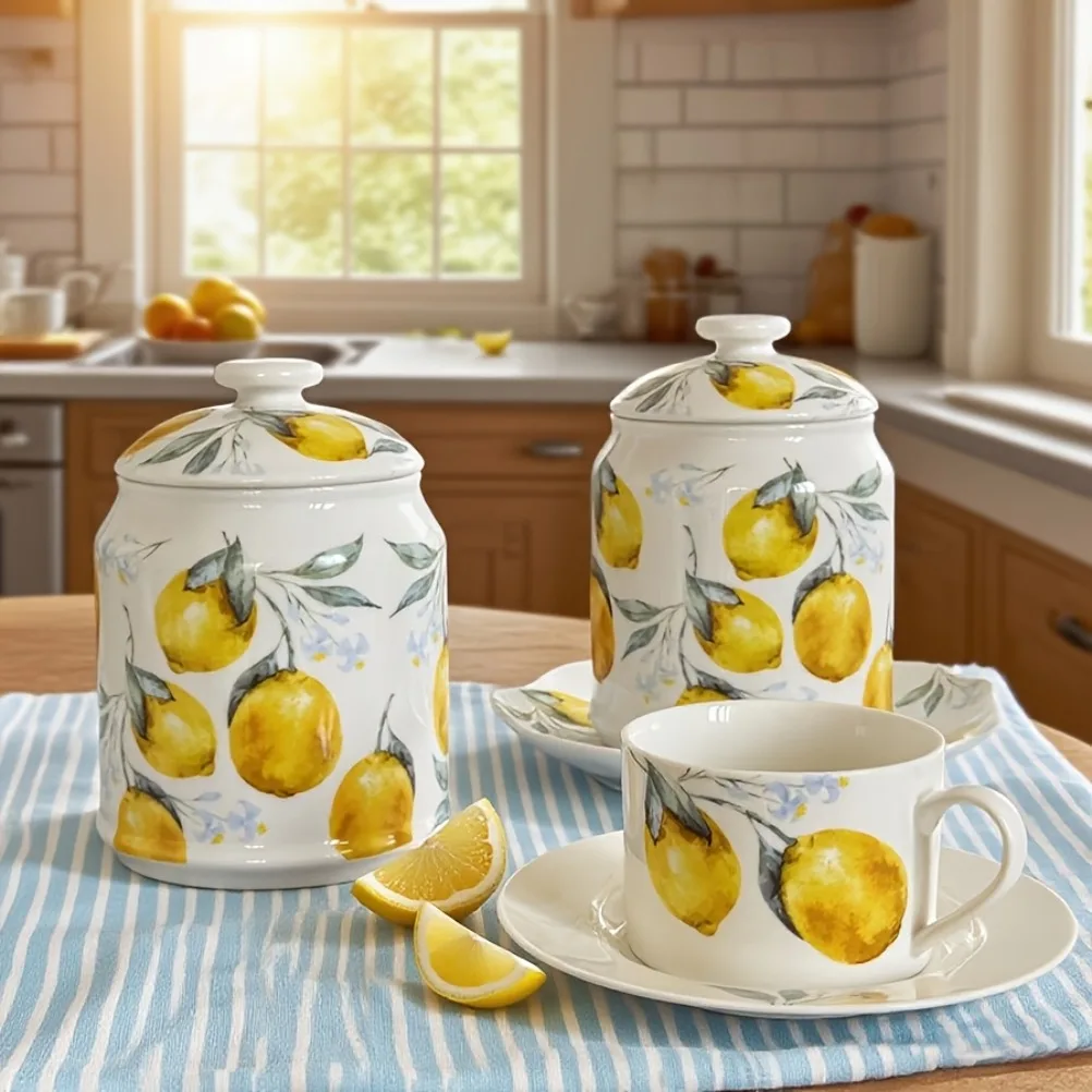 Lemon Patterned Ceramic Storag - đánh giá và giá Lemon Tea Coffee